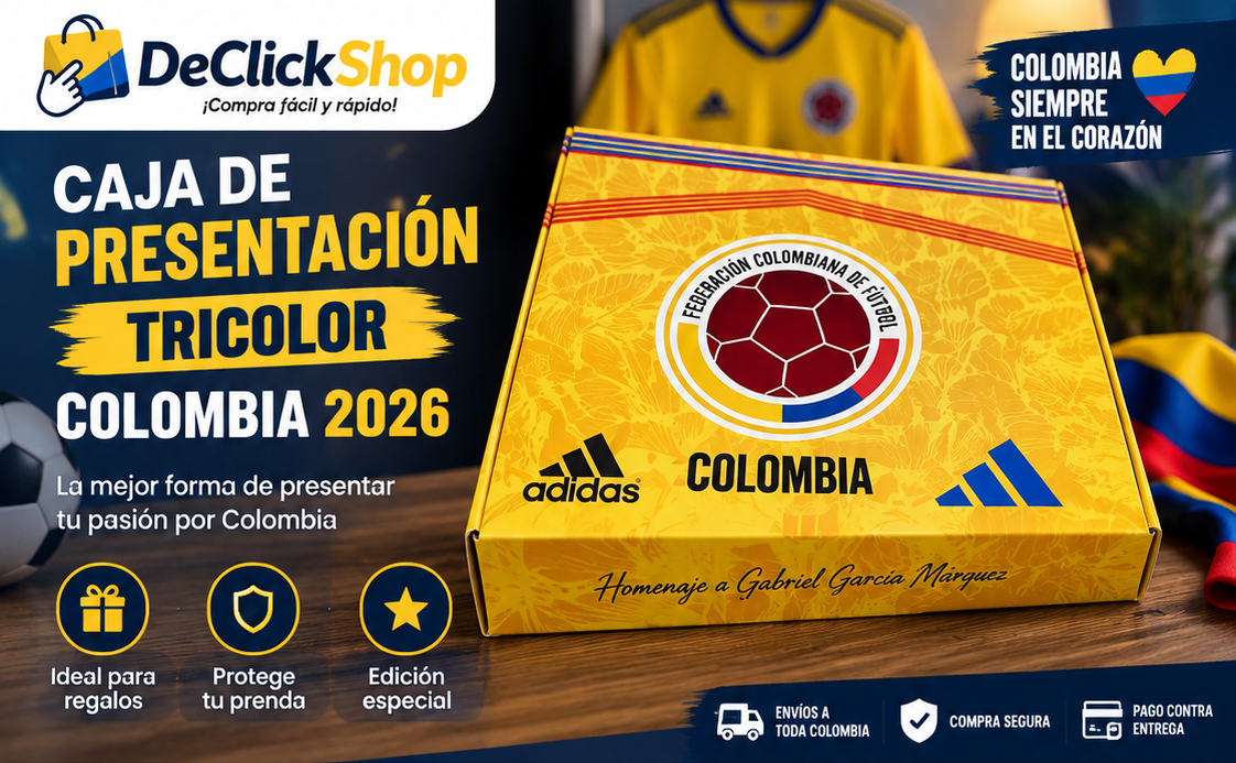 Caja de Presentación Tricolor Colombia 2026 para Camisetas – 22 × 27 × 5 cm