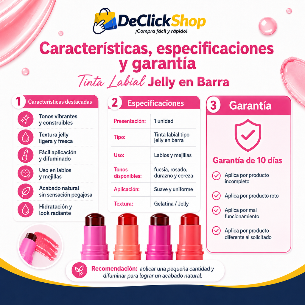 Tinta Jelly 2 en 1 para Labios y Mejillas – Color Hidratante en Barra