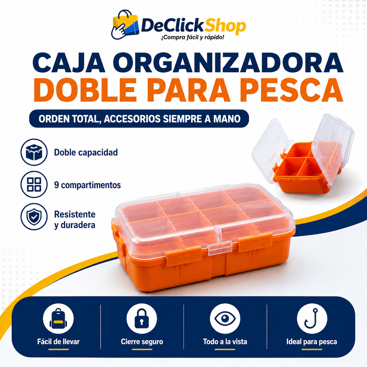 Caja Organizadora Doble para Accesorios de Pesca – 9 Compartimentos