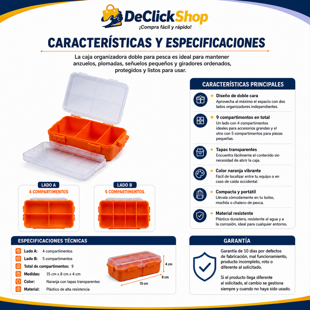 Caja Organizadora Doble para Accesorios de Pesca – 9 Compartimentos