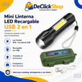 Mini Linterna LED Recargable USB 2 en 1 con Luz Frontal, Luz Lateral COB y Estuche