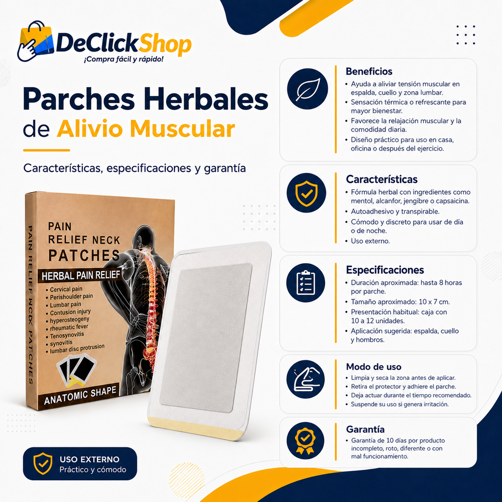 Parches Herbales Autoadhesivos para Alivio Muscular – Espalda, Cuello y Zona Lumbar