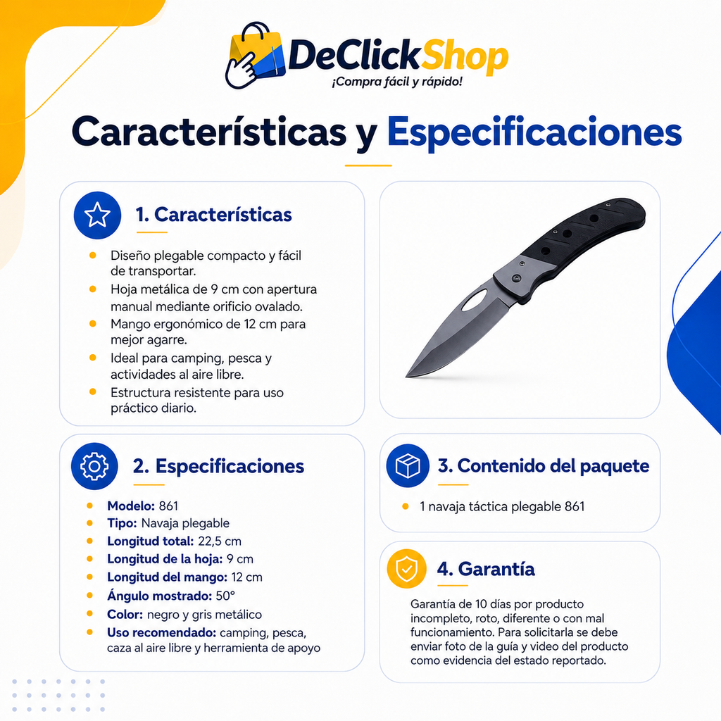 Navaja Plegable Compacta 861 para Camping, Pesca y Actividades al Aire Libre