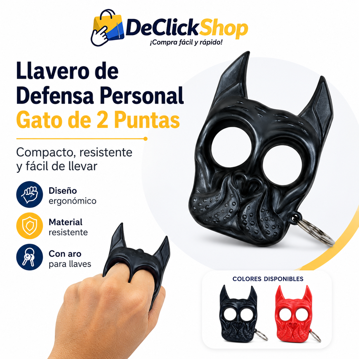 Llavero de Seguridad Gato de 2 Puntas con Diseño Ergonómico