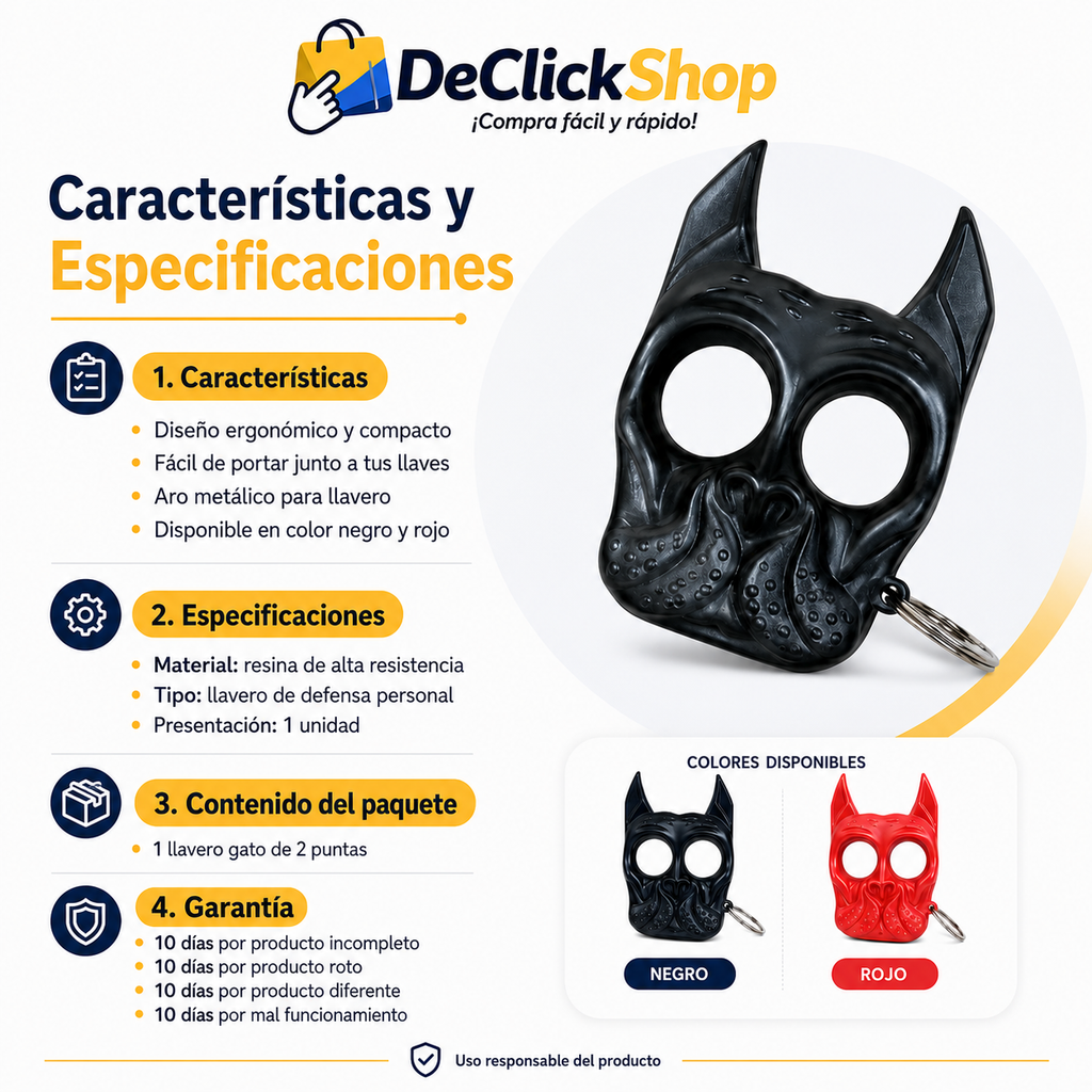 Llavero de Seguridad Gato de 2 Puntas con Diseño Ergonómico