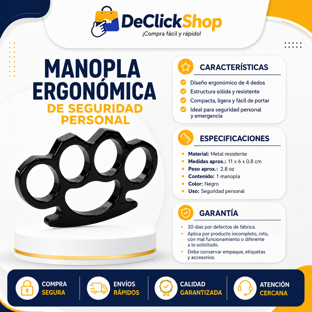 Manopla Ergonómica Metálica de 4 Dedos para Seguridad y Emergencia