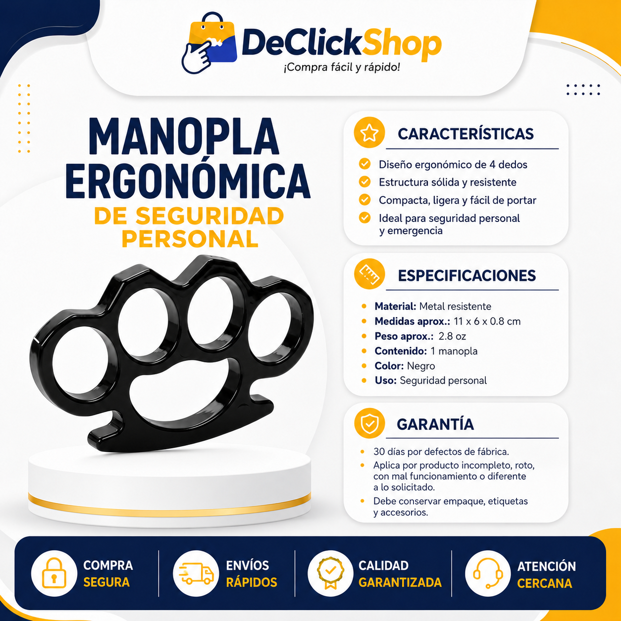 Manopla Ergonómica Metálica de 4 Dedos para Seguridad y Emergencia