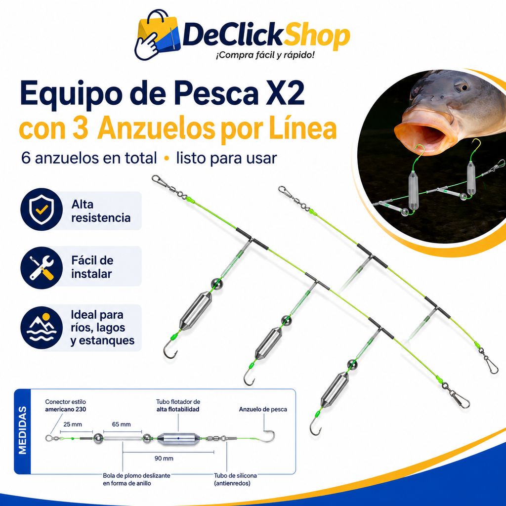 Set Doble de Líneas de Pesca con 6 Anzuelos Prearmados