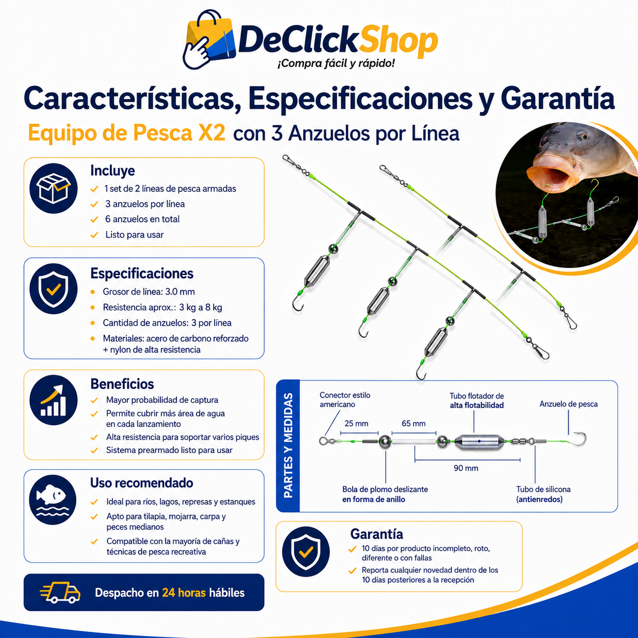 Set Doble de Líneas de Pesca con 6 Anzuelos Prearmados