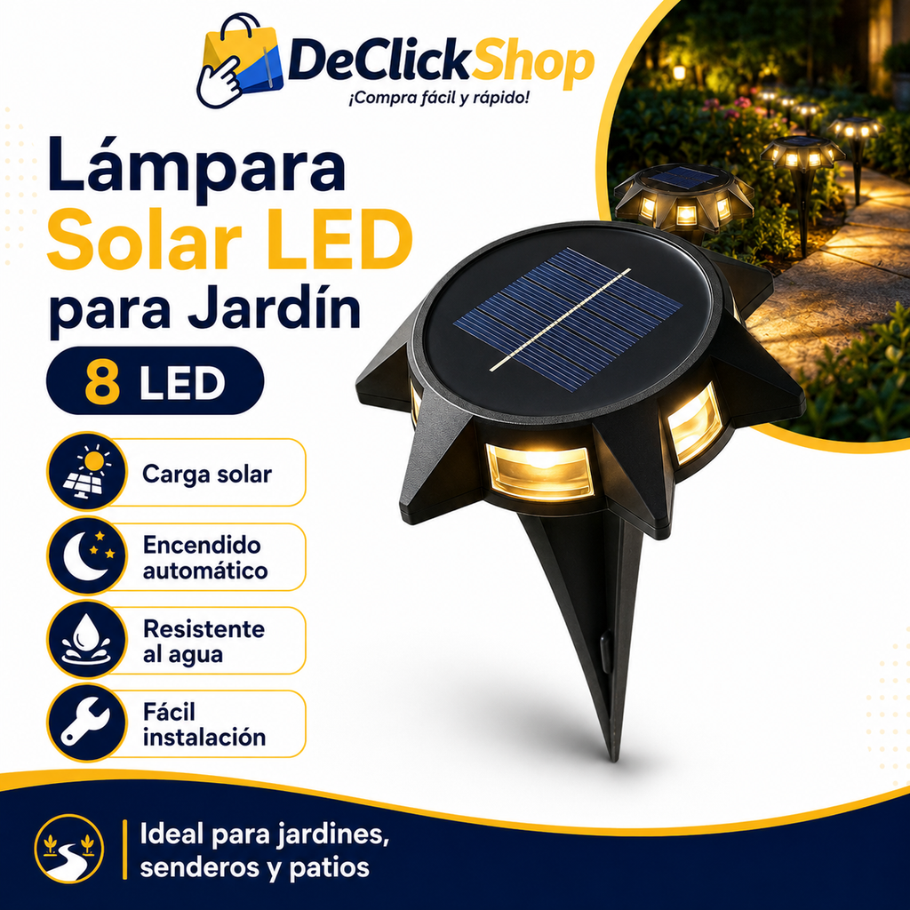 Lámpara Solar LED para Jardín con Encendido Automático – 8 LED