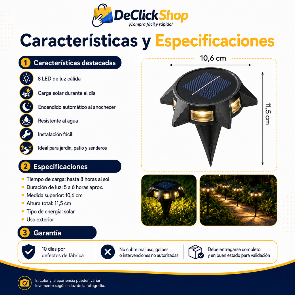 Lámpara Solar LED para Jardín con Encendido Automático – 8 LED