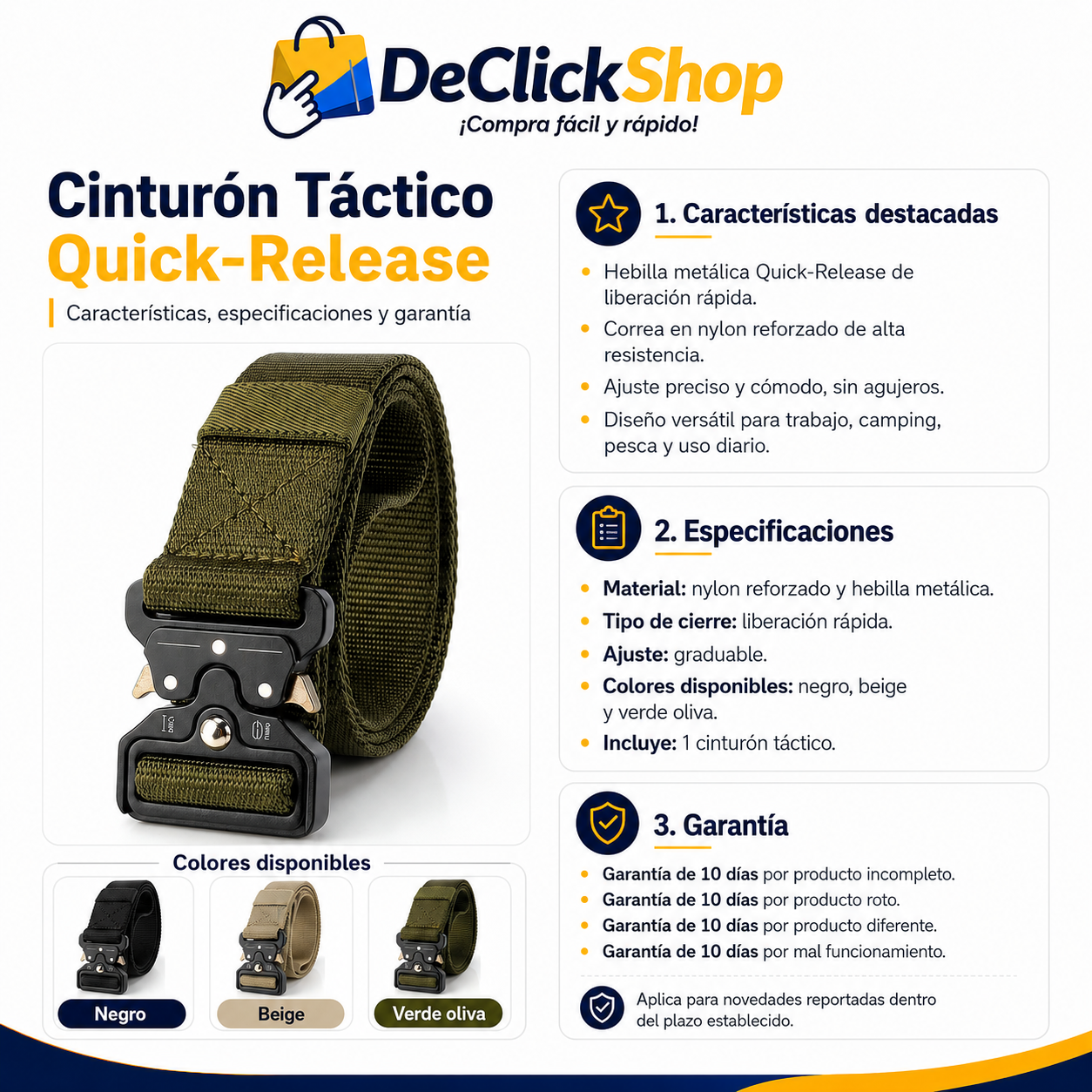 Cinturón Táctico Quick-Release en Nylon Reforzado