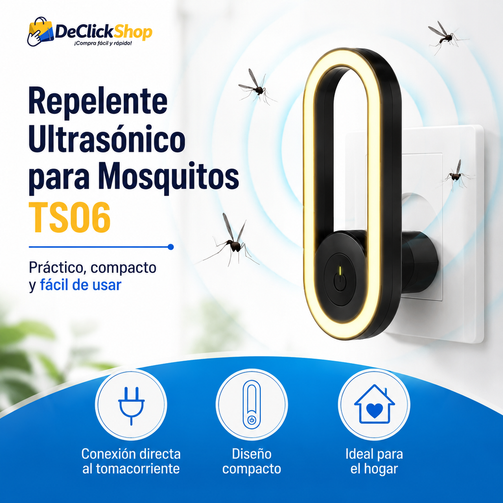 Repelente Ultrasónico para Mosquitos TS06 Enchufable – Compacto para Hogar, Habitación u Oficina