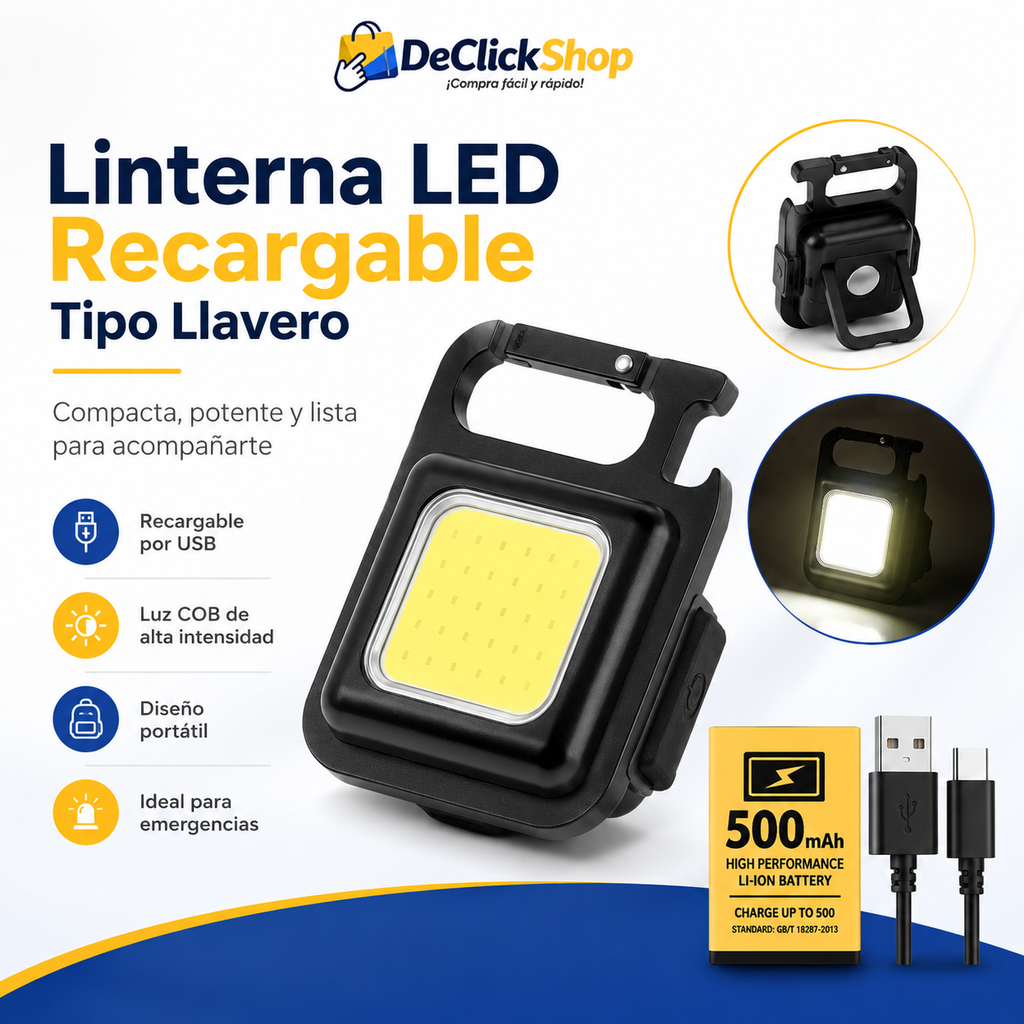 Linterna LED Recargable Tipo Llavero – Compacta, Potente y Portátil