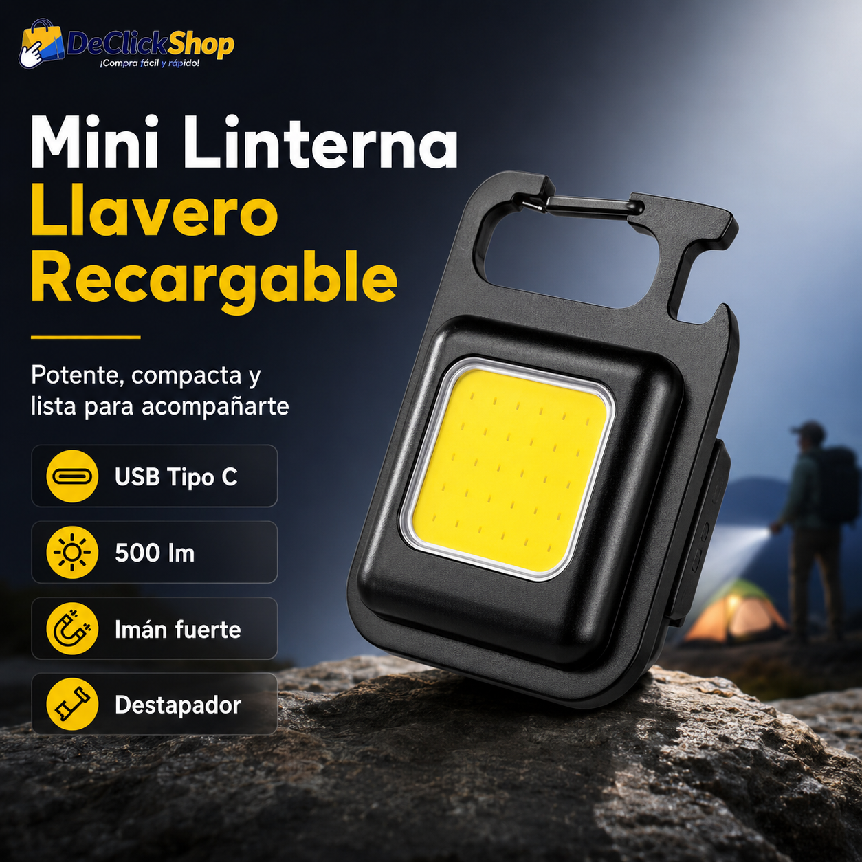 Mini Linterna Llavero Recargable LED COB Multifuncional con Imán y Destapador