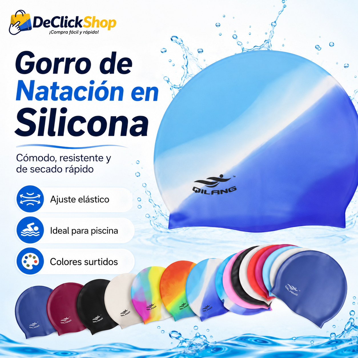 Gorro de Natación en Silicona x2 con Estuche – Colores Surtidos