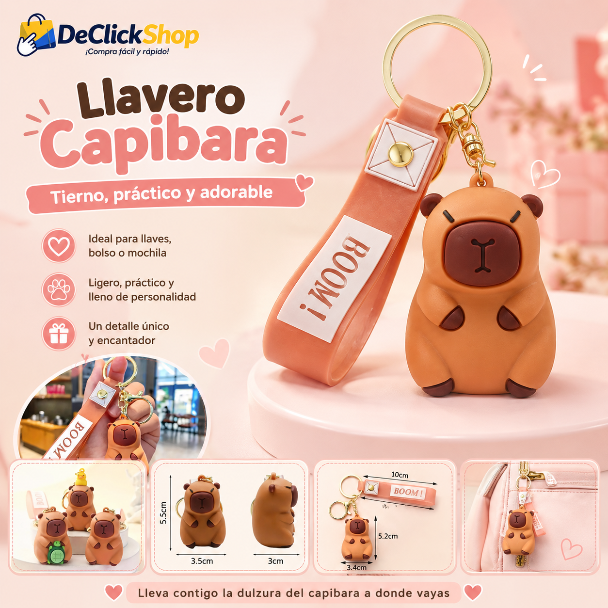 Llavero Capibara Tierno con Correa BOOM – Accesorio para Llaves, Bolso o Mochila