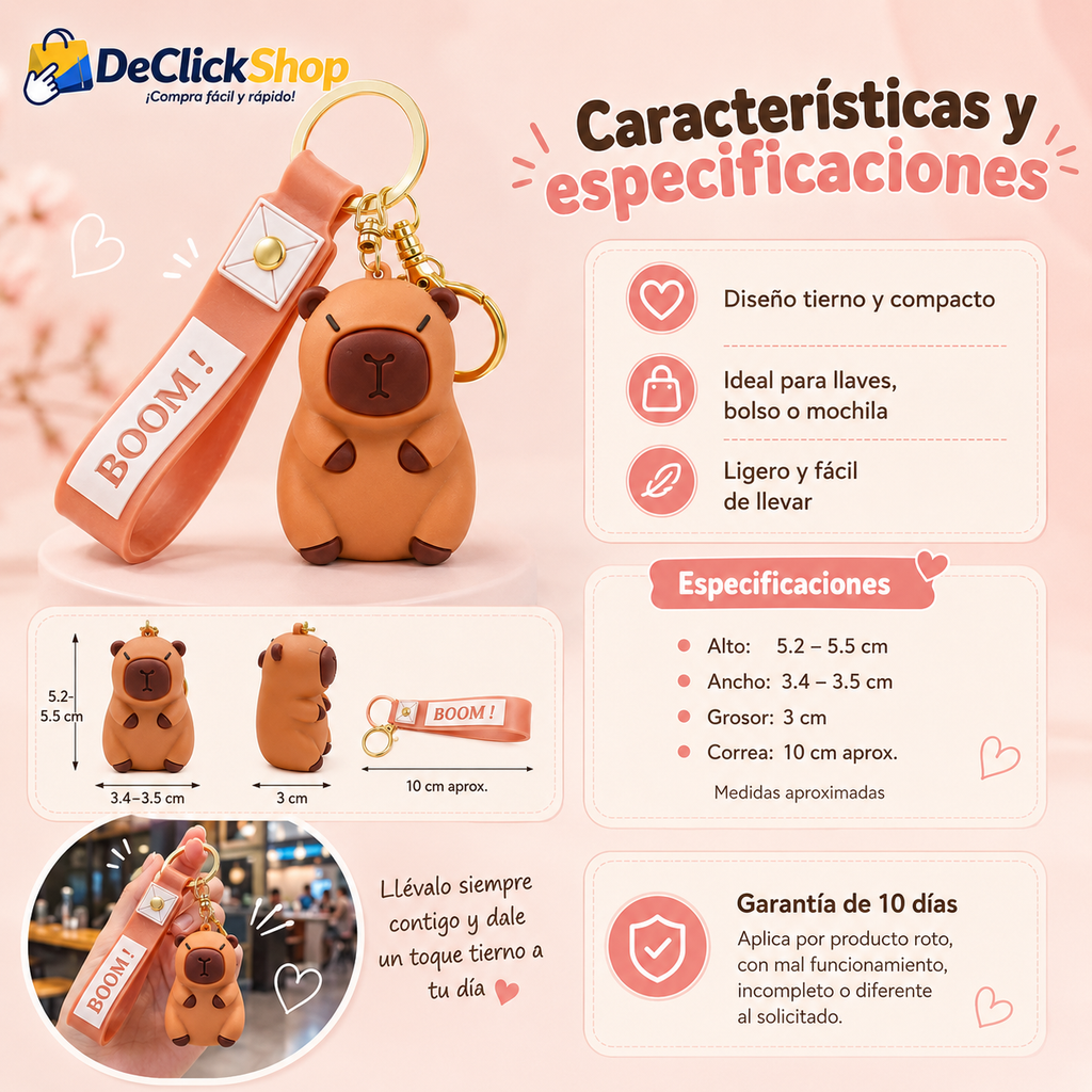 Llavero Capibara Tierno con Correa BOOM – Accesorio para Llaves, Bolso o Mochila