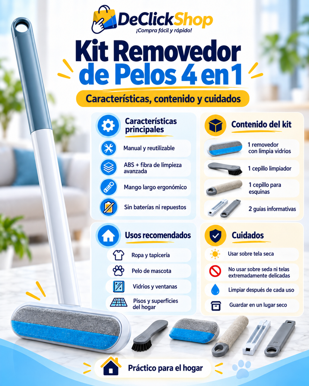 Kit Removedor de Pelos 4 en 1 Reutilizable