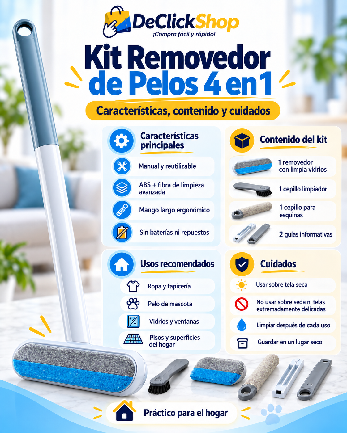 Kit Removedor de Pelos 4 en 1 Reutilizable