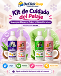 Kit para Cuidado del Pelaje 500 ml – Shampoo Blanco, Shampoo Color y Rinse Keratina