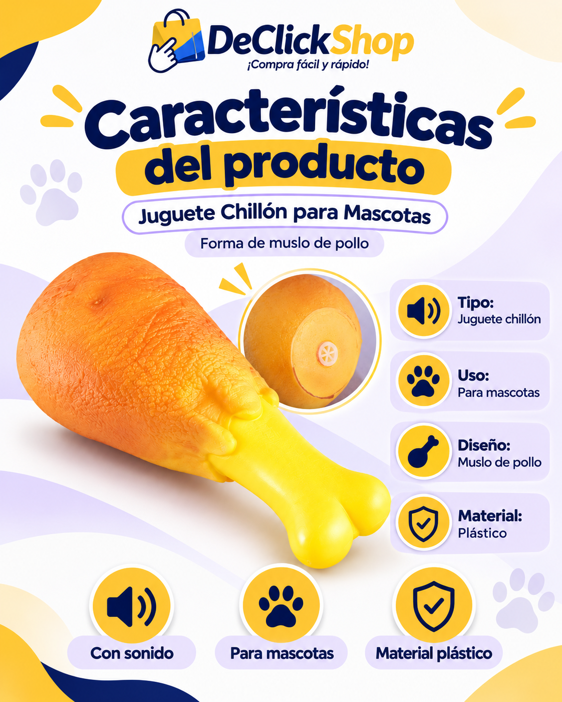 Juguete Chillón para Mascotas en Forma de Muslo de Pollo
