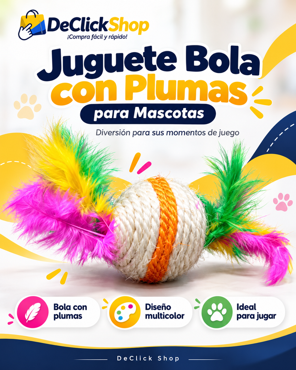 Juguete Bola con Plumas para Mascotas