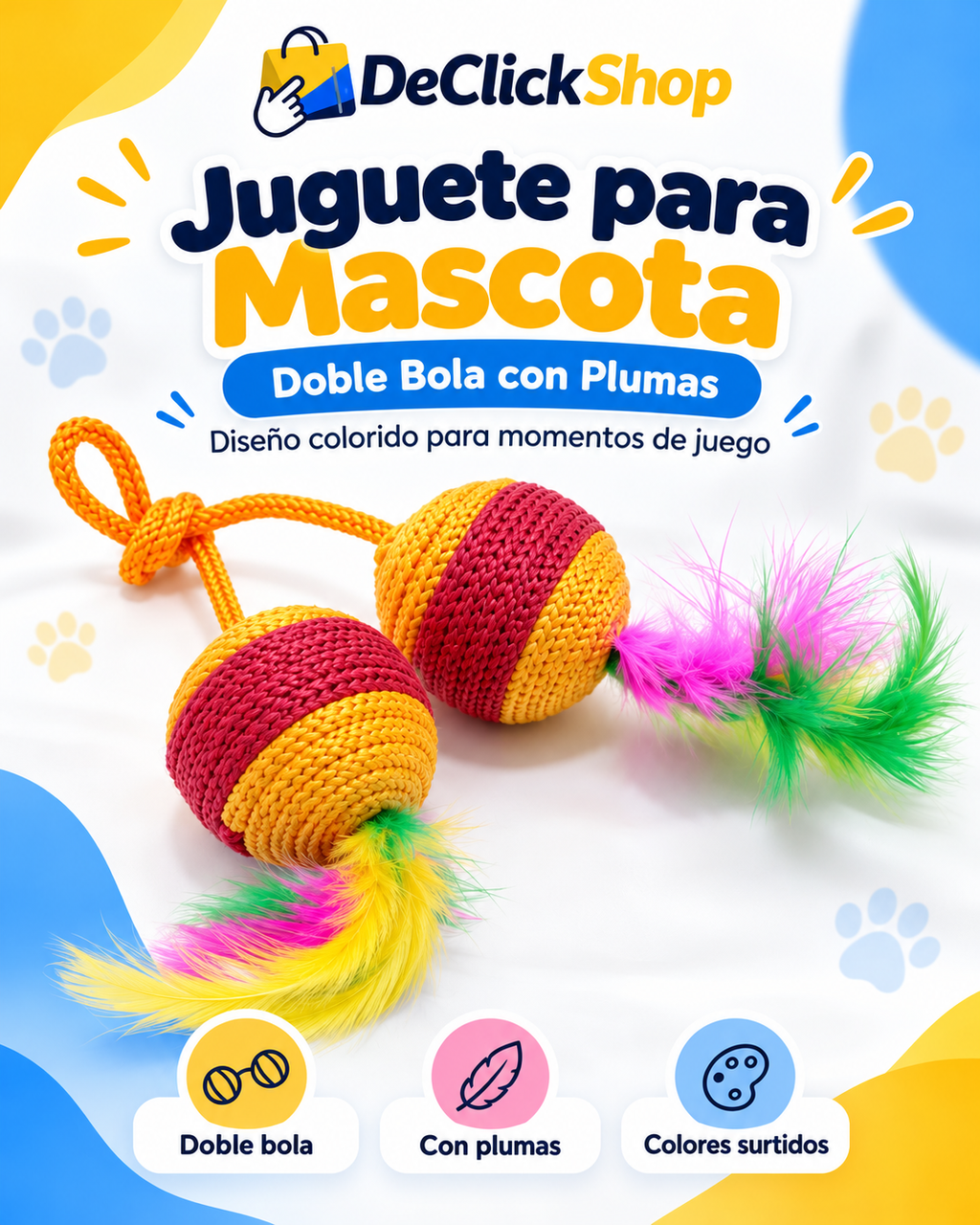Juguete para Mascota Doble Bola con Plumas