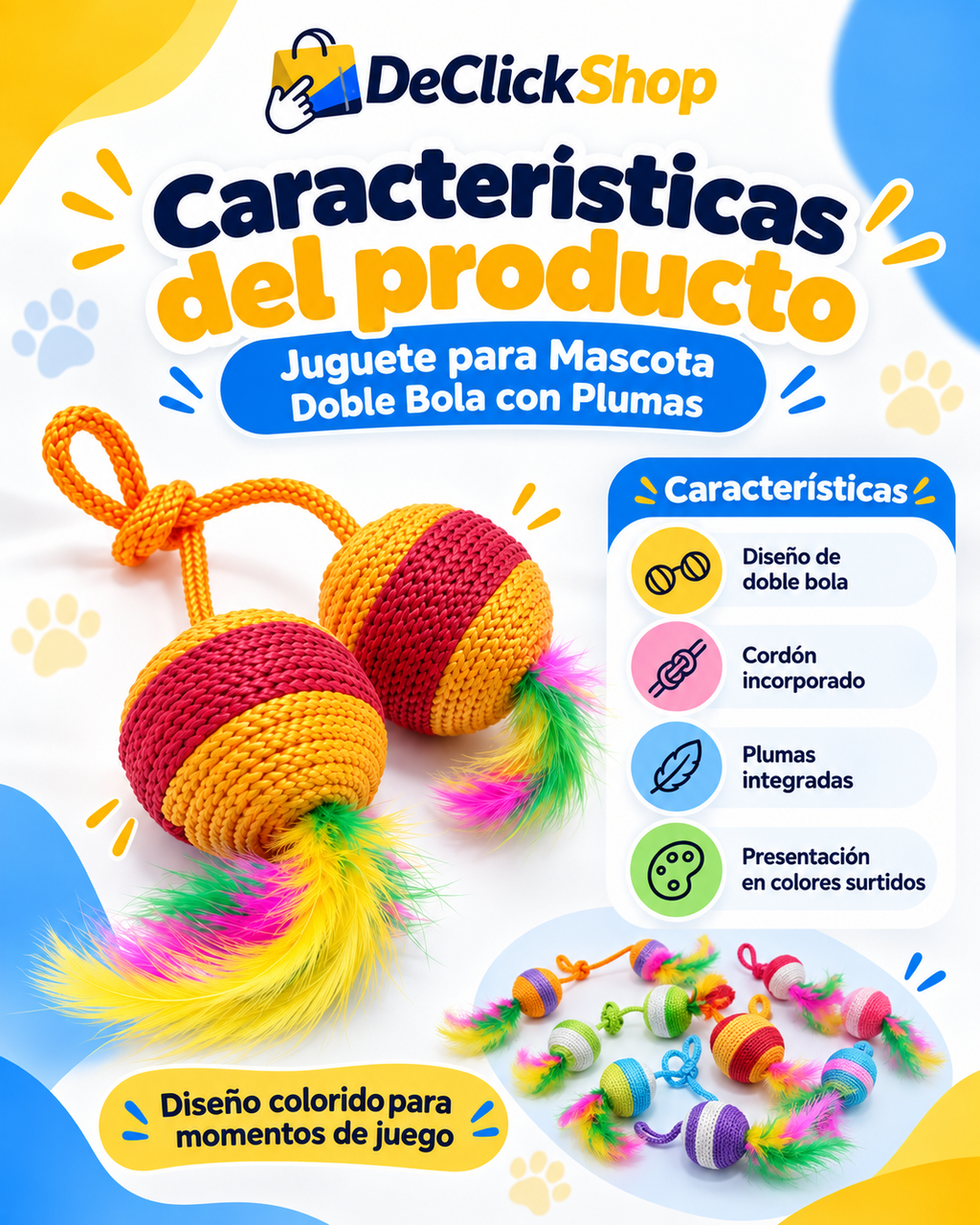 Juguete para Mascota Doble Bola con Plumas