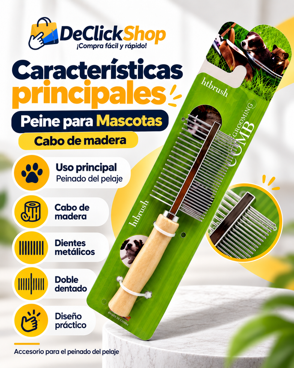 Peine para Mascotas con Cabo de Madera