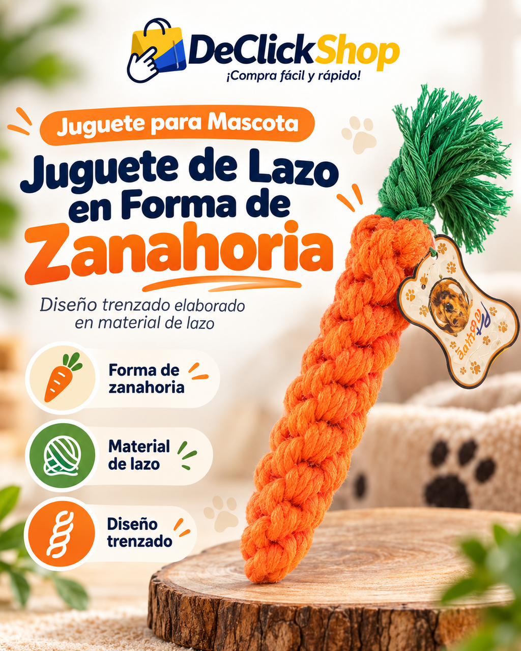 Juguete de Lazo para Mascota en Forma de Zanahoria