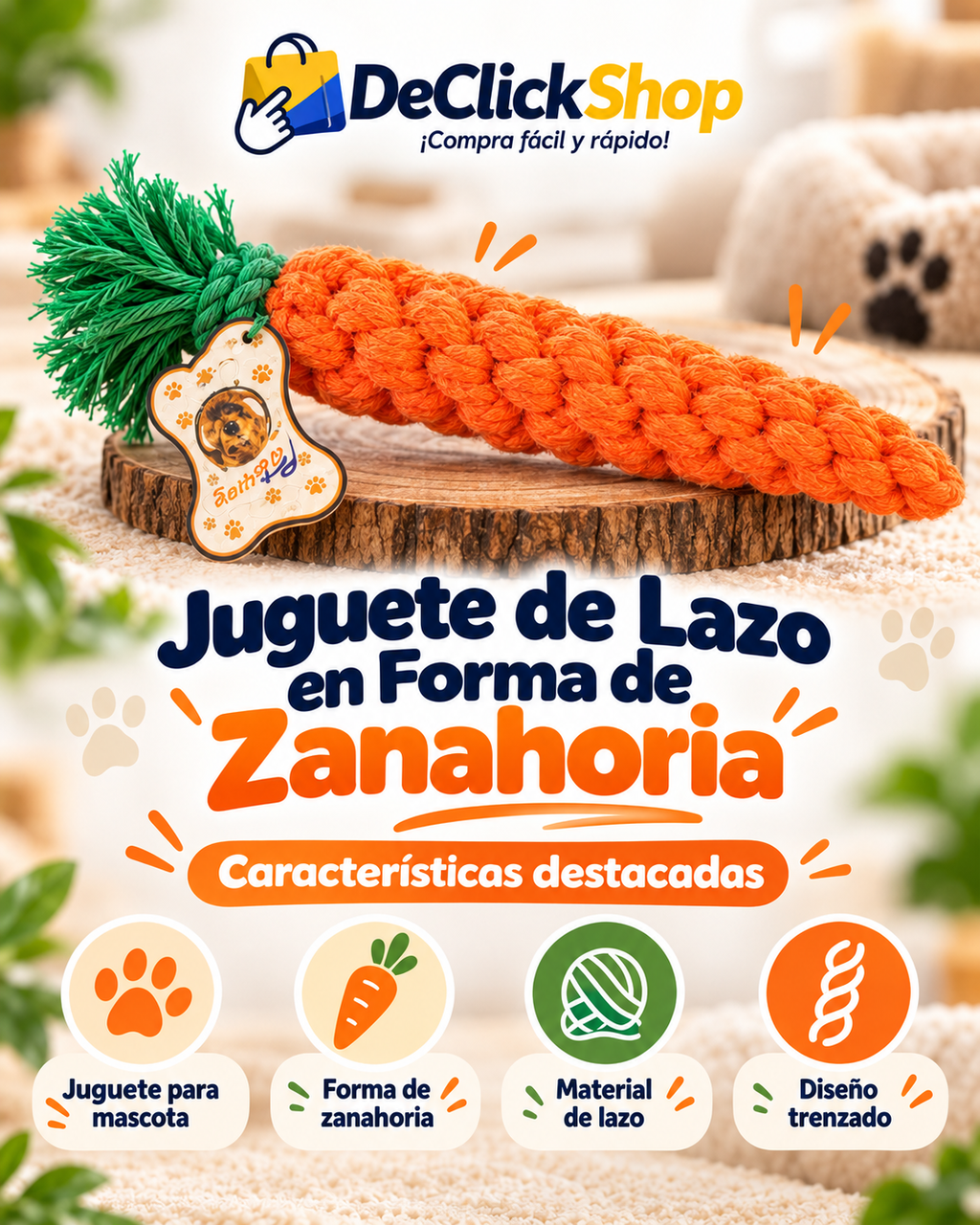 Juguete de Lazo para Mascota en Forma de Zanahoria