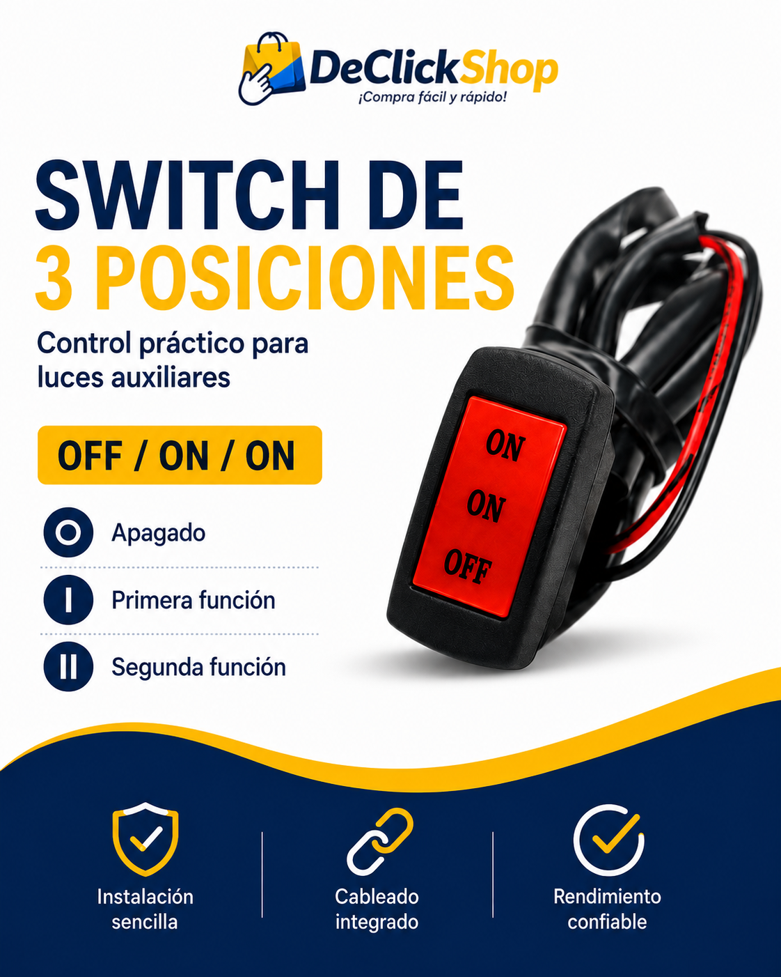 Interruptor de 3 Posiciones OFF/ON/ON para Luces Auxiliares de Moto