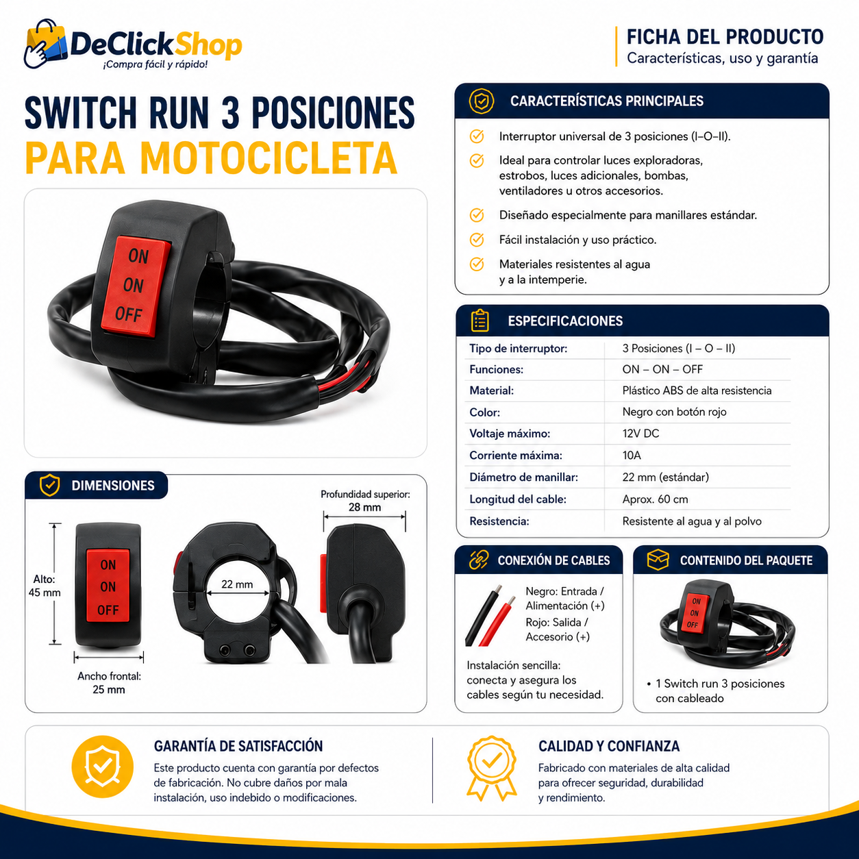Interruptor Universal para Moto de 3 Posiciones ON/ON/OFF