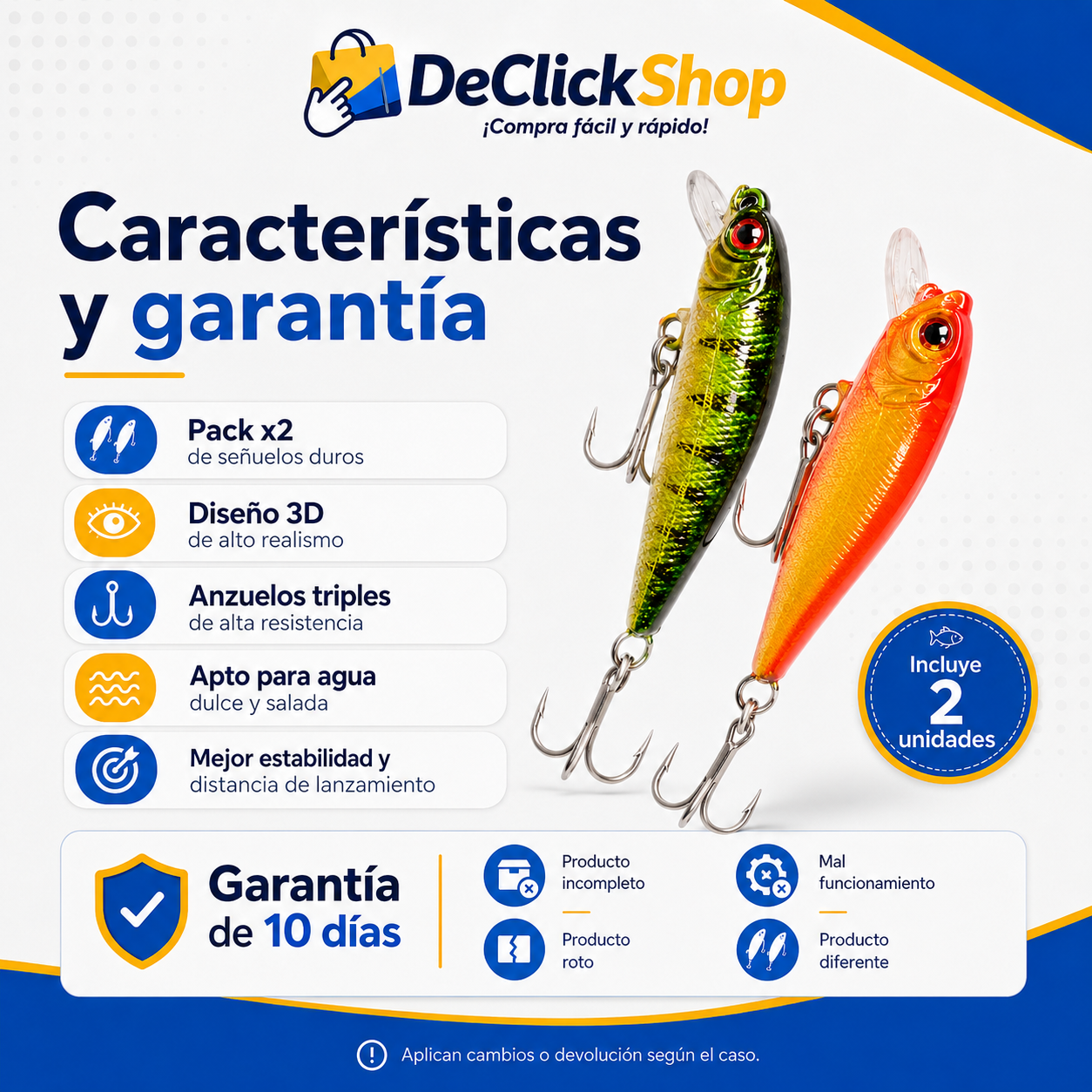 Pack x2 Señuelos Duros 3D para Pesca con Anzuelo Triple