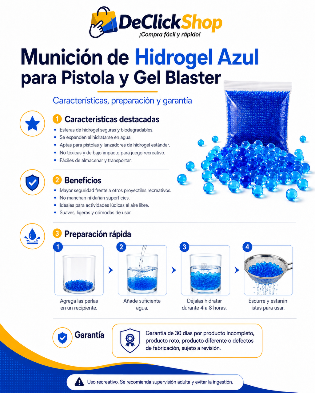 Munición de Hidrogel Azul para Pistola y Gel Blaster