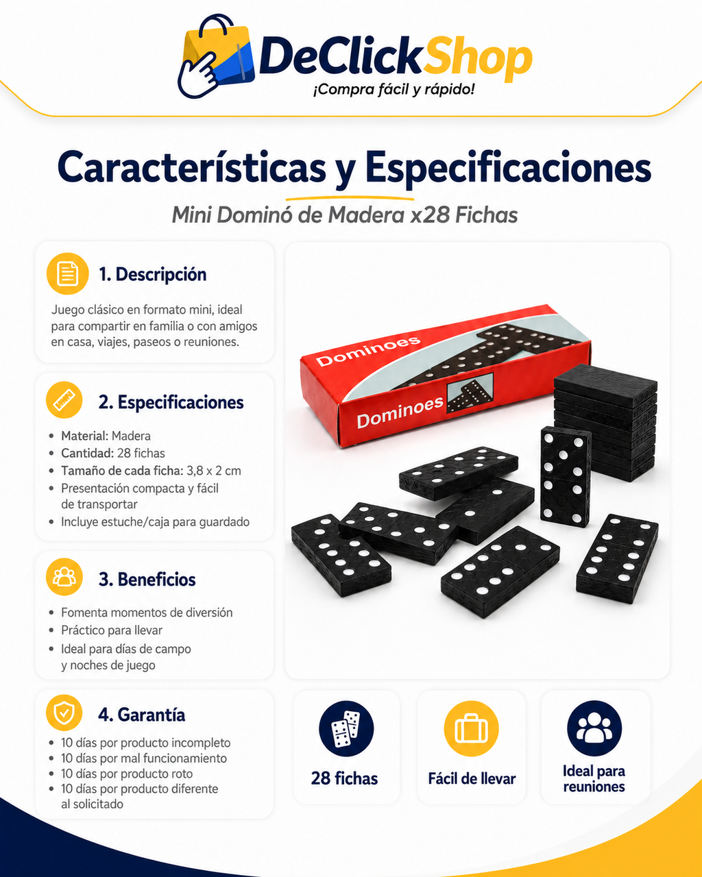 Mini Dominó de Madera Portátil – Set de 28 Fichas