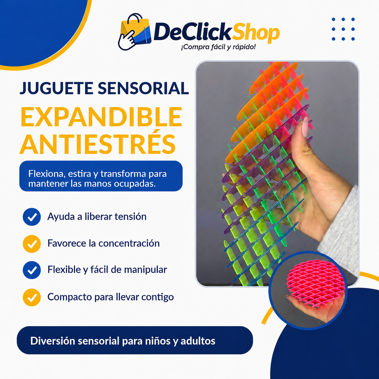 Juguete Sensorial Expandible Antiestrés – Rejilla Flexible de Colores