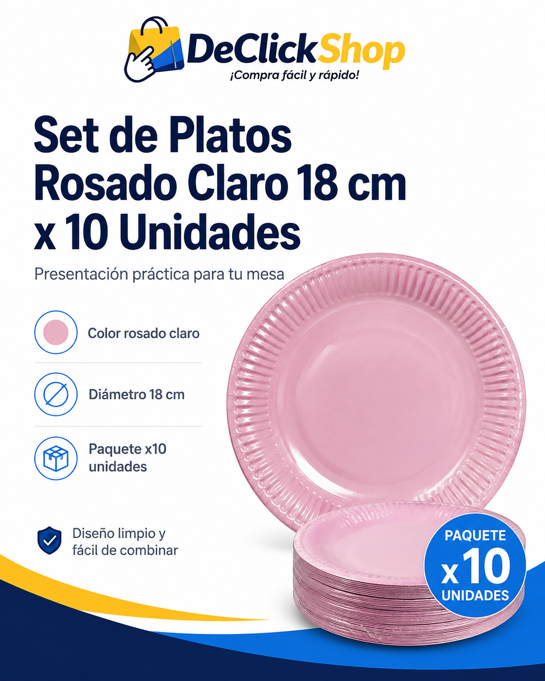 Set de 10 Platos Rosado Claro de 18 cm