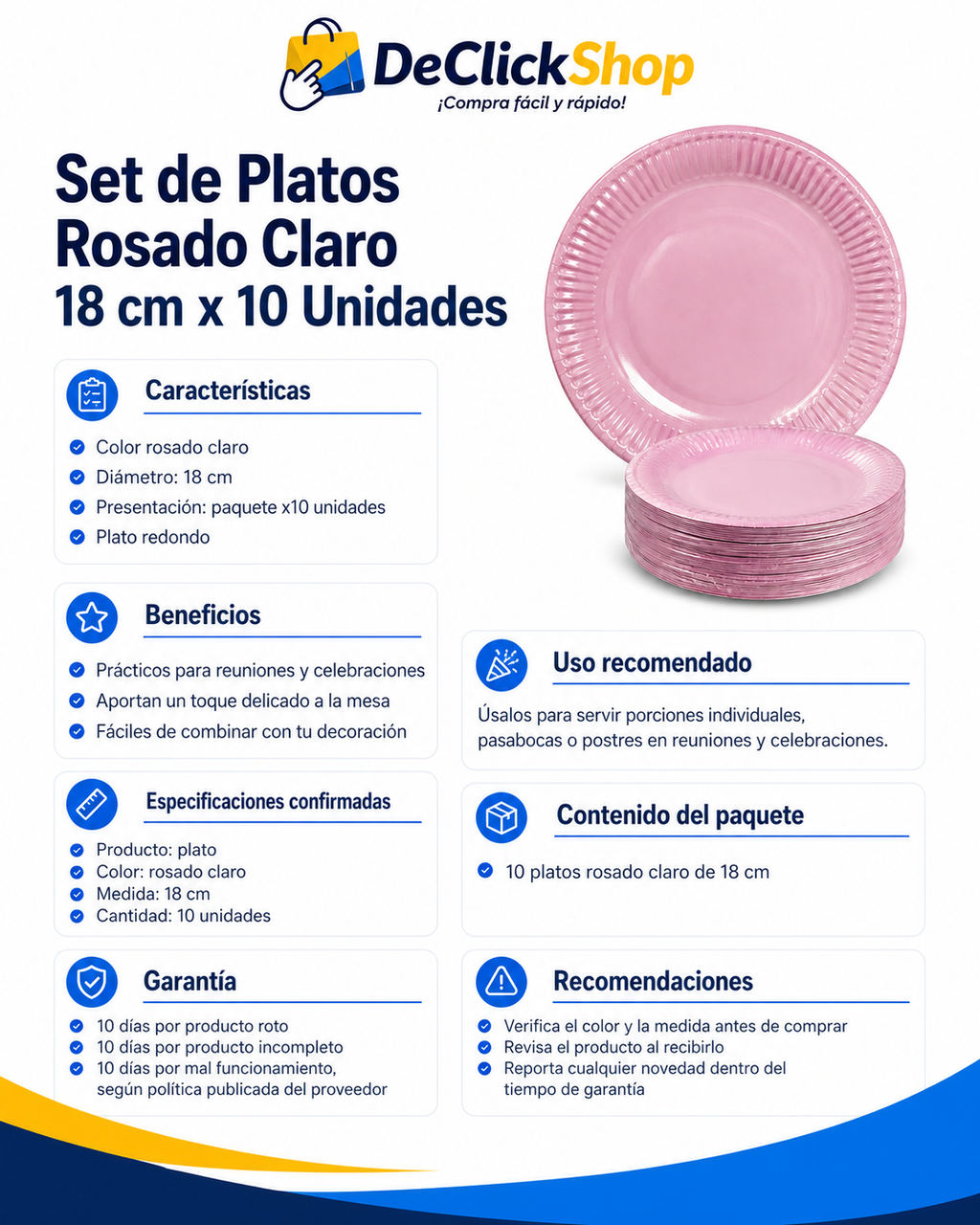 Set de 10 Platos Rosado Claro de 18 cm