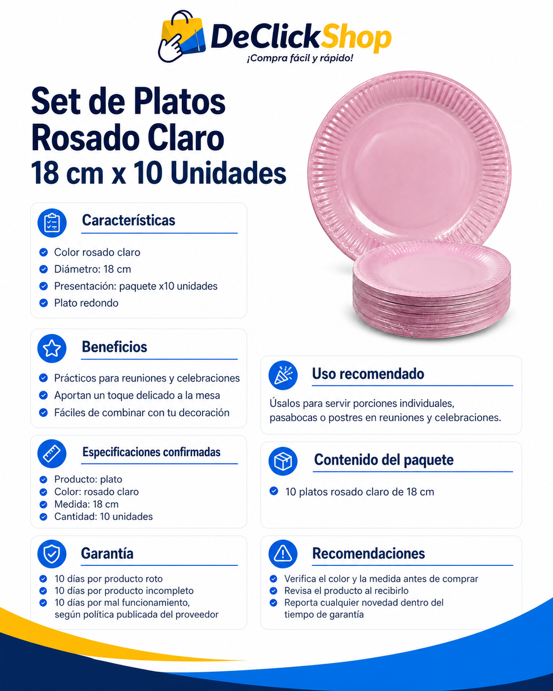 Set de 10 Platos Rosado Claro de 18 cm