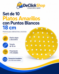 Set de 10 Platos Amarillos con Puntos Blancos de 18 cm