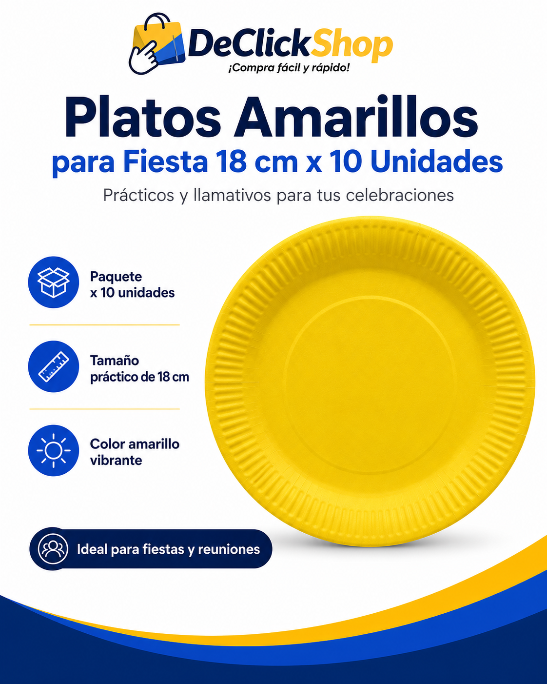 Platos Amarillos para Fiesta de 18 cm – Paquete x 10 Unidades