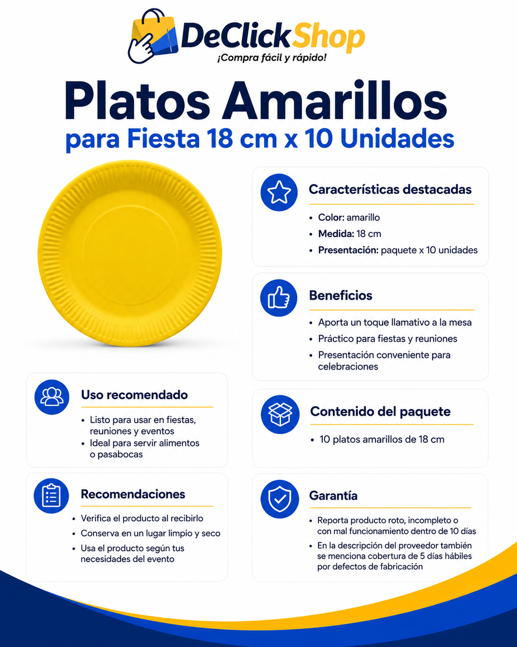 Platos Amarillos para Fiesta de 18 cm – Paquete x 10 Unidades