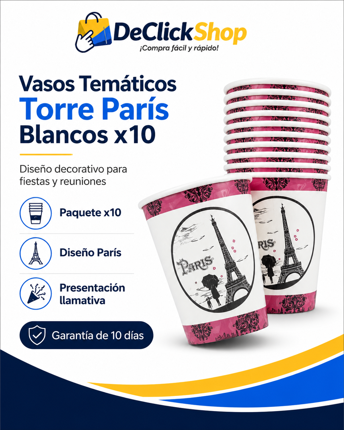 Set de 10 Vasos Temáticos París con Diseño de Torre Eiffel
