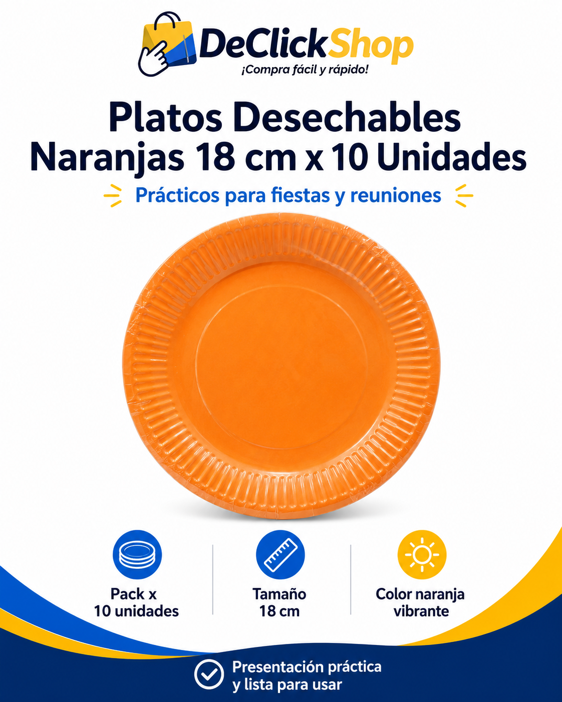 Platos Desechables Naranjas de 18 cm – Paquete de 10 Unidades