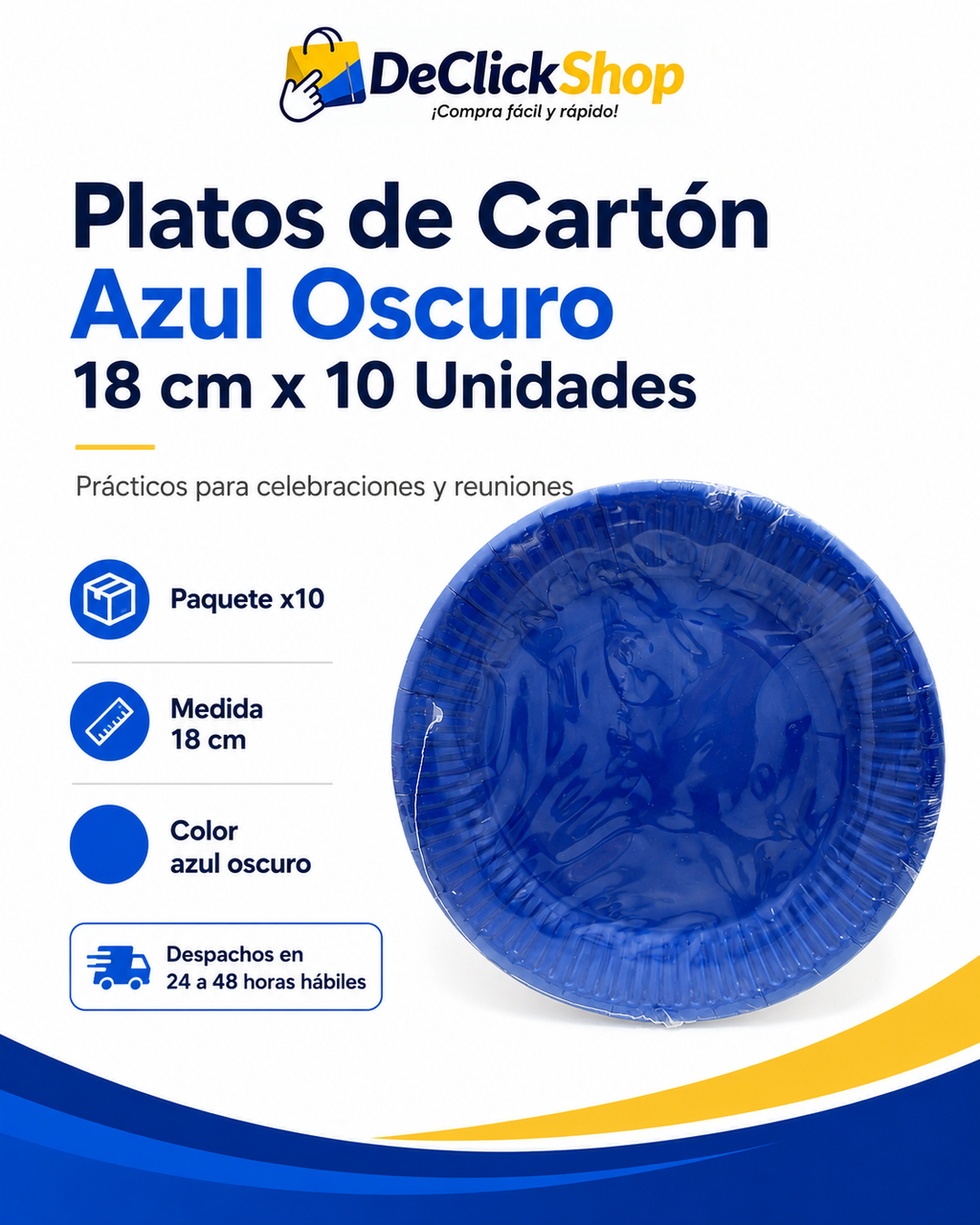 Paquete de 10 Platos de Cartón Azul Oscuro de 18 cm
