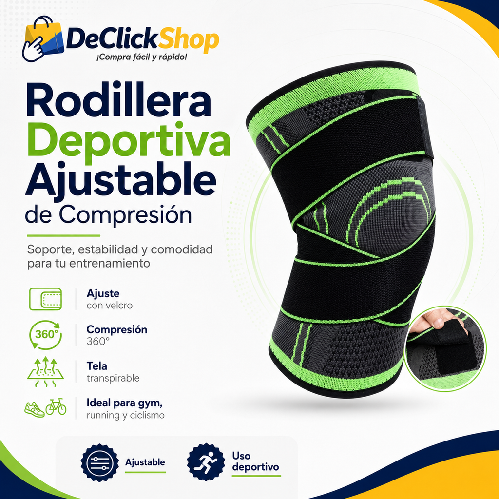 Rodillera Deportiva Ajustable de Compresión – Soporte y Estabilidad para Entrenamiento