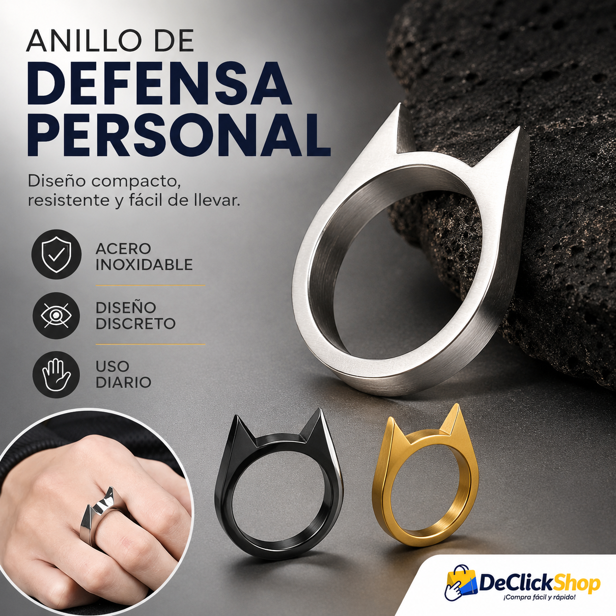 Anillo de Defensa Personal en Acero Inoxidable – Diseño Discreto y Resistente