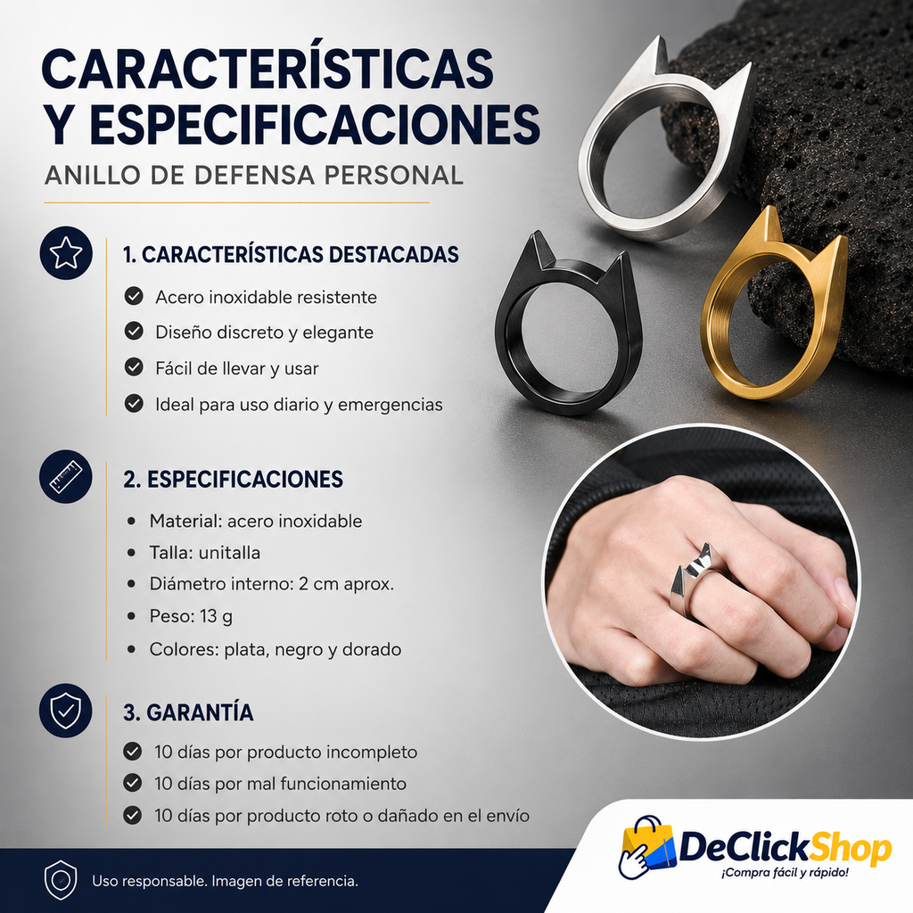 Anillo de Defensa Personal en Acero Inoxidable – Diseño Discreto y Resistente